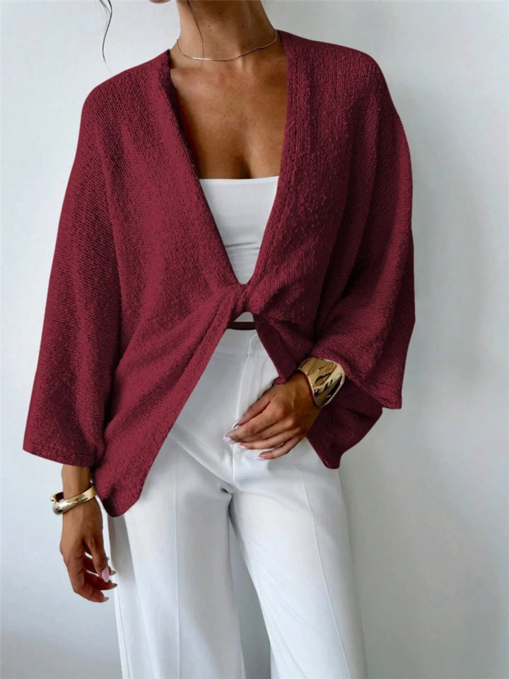 Twist-Front Textured Knit Cardigan