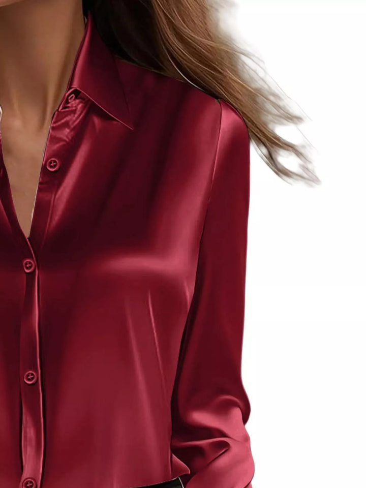 Full Size Button Down Collared Neck Long Sleeve Shirt Plus Size