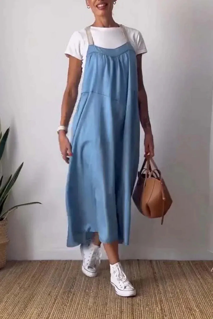 Full Size Ruched Cami Maxi Dress with Pockets Plus Size