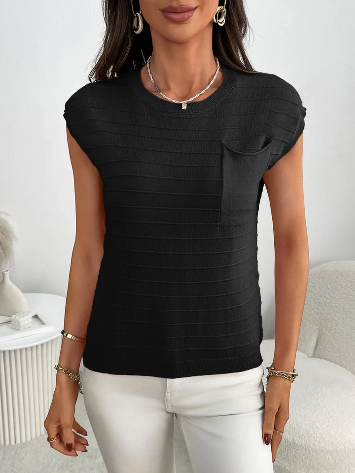 Round Neck Cap Sleeve Knit Top