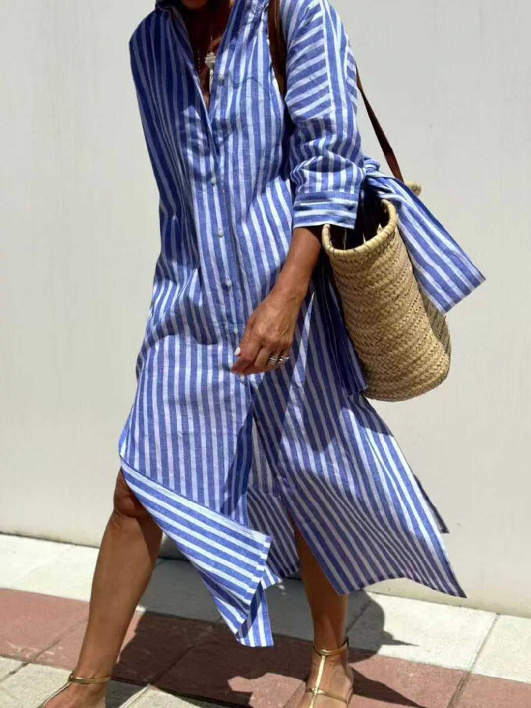 Full Size Printed Button-Down Midi Dress Plus Size