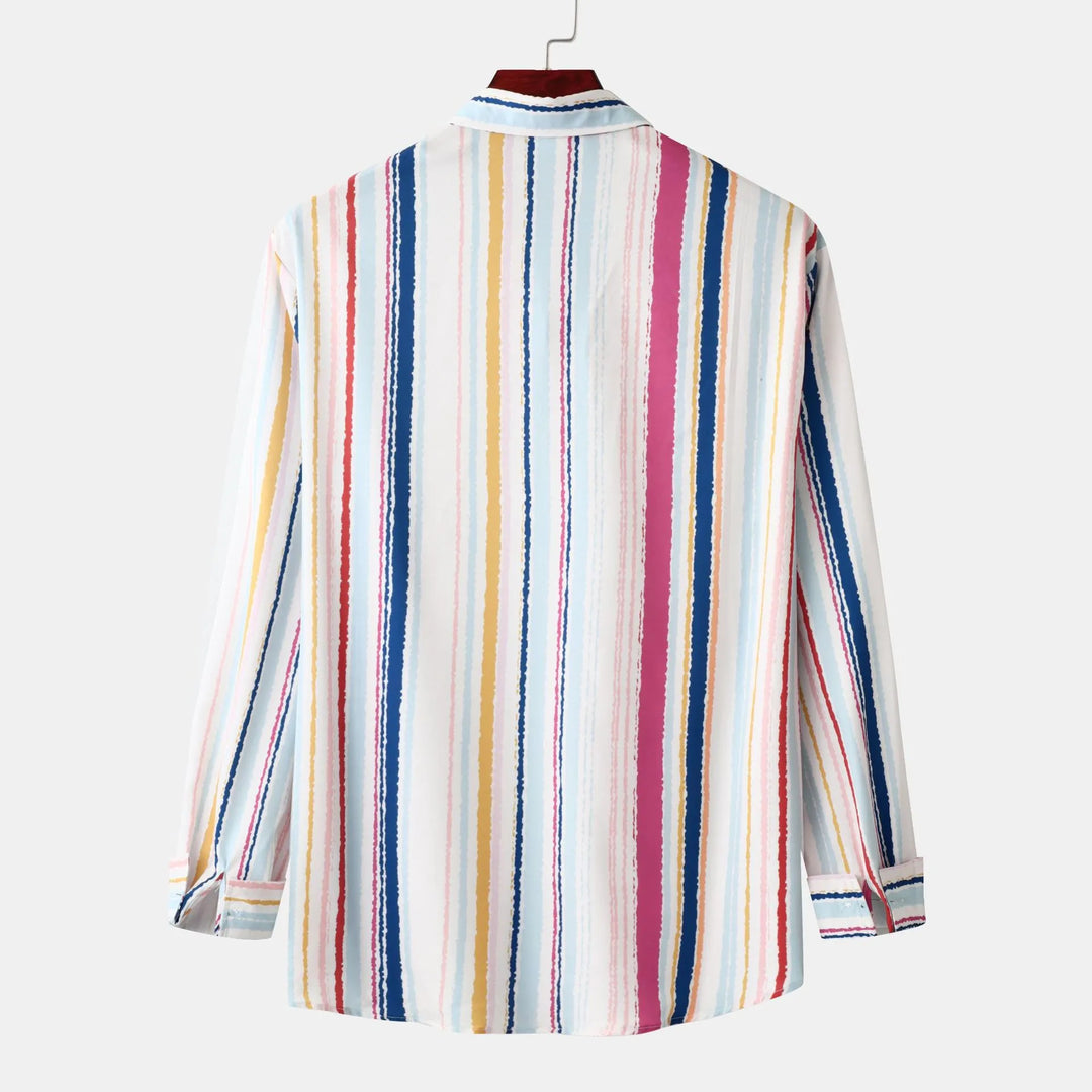 Men's Striped Button-Down Long Sleeve Shirt