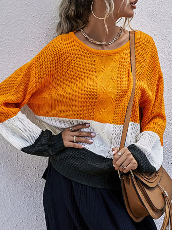 Color Block Round Neck Sweater