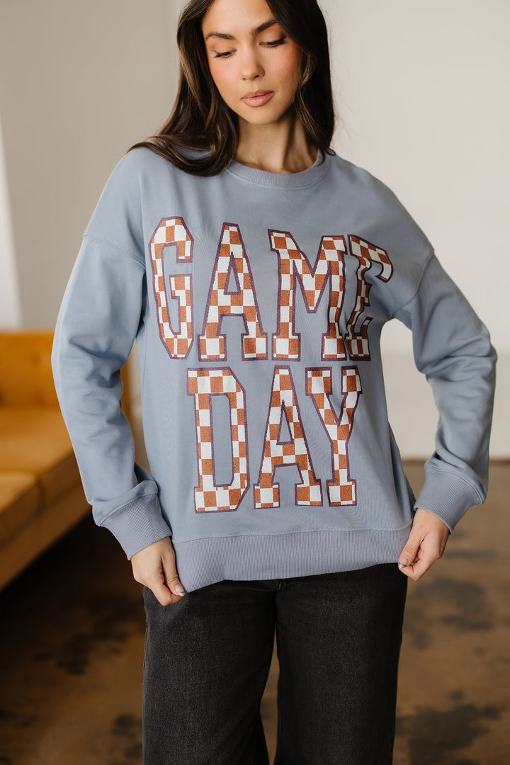 Sleet GAME DAY Checkered Letter Graphic Oversize Sweatshirt