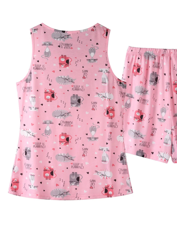 Printed Round Neck Top and Shorts Lounge Set