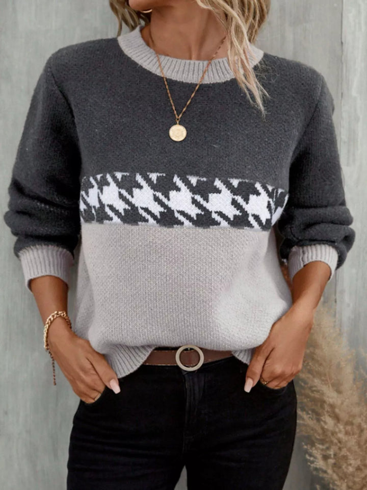 Color Block Houndstooth Sweater