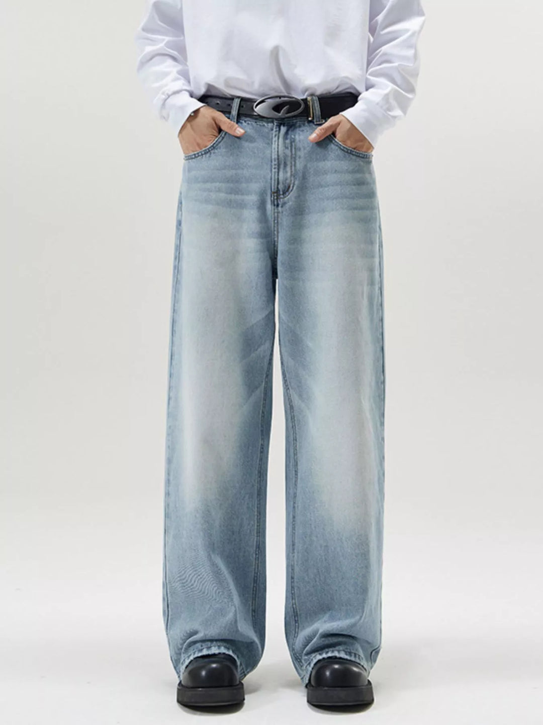 Men's Full Size Wash Wide Leg Jeans Plus Size