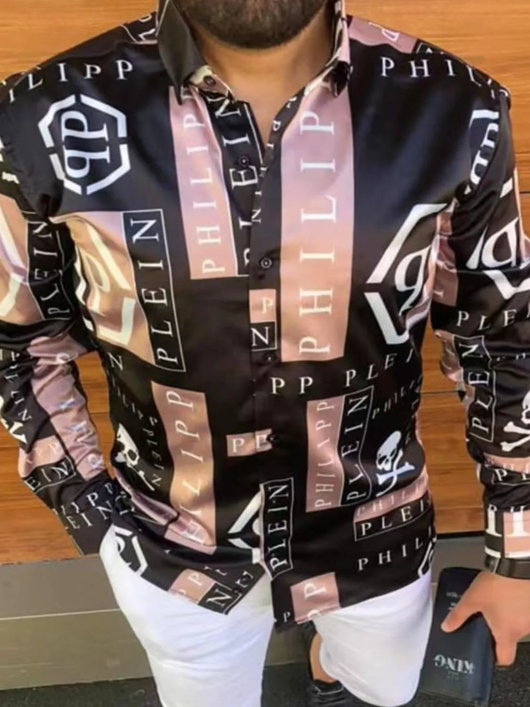 Men's Full Size Contrast Button Up Long Sleeve Shirt Plus Size