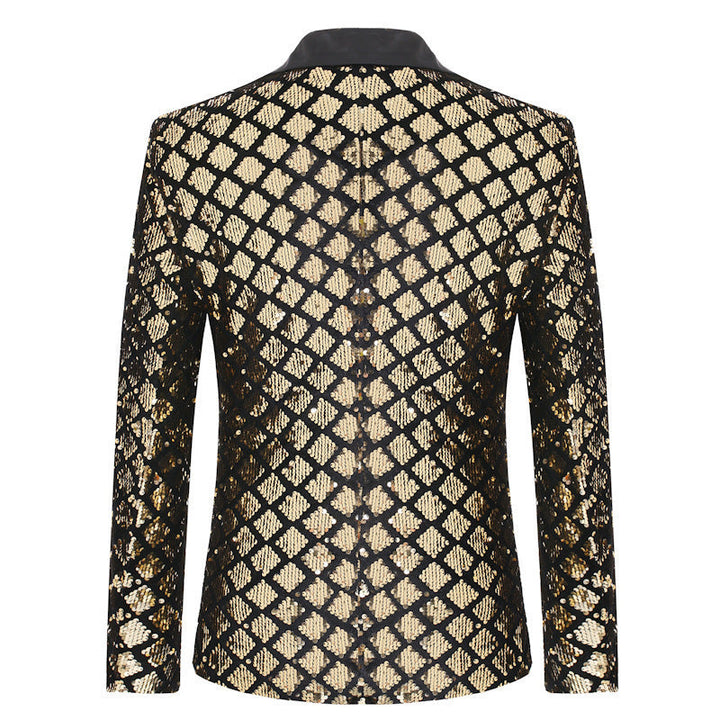 Stage Banquet Host Party Diamond-Shaped Sequin Suit Tuxedo Coat