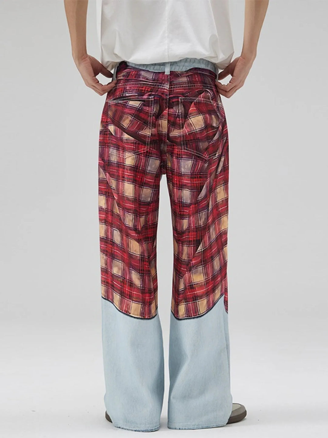 Men's Plaid Wide Leg Jeans