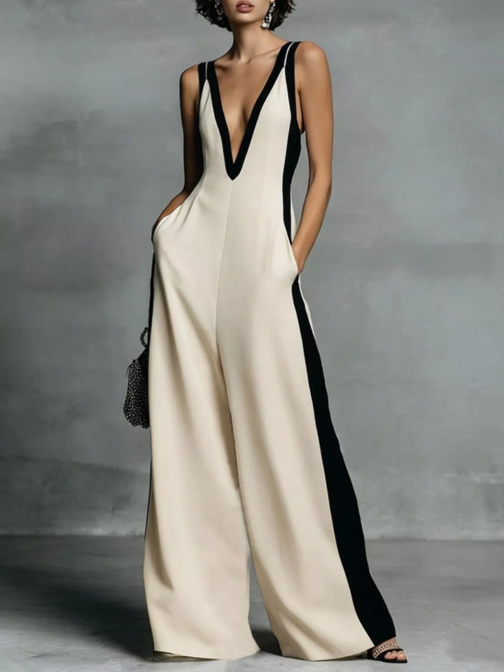 Deep V-Neck Wide-Leg Jumpsuit