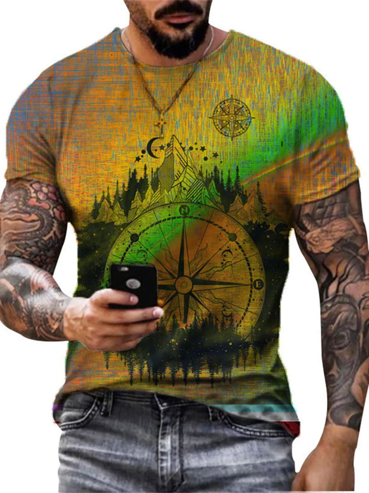 Men's Full Size Artistic Compass Graphic Round Neck T-Shirt Plus Size