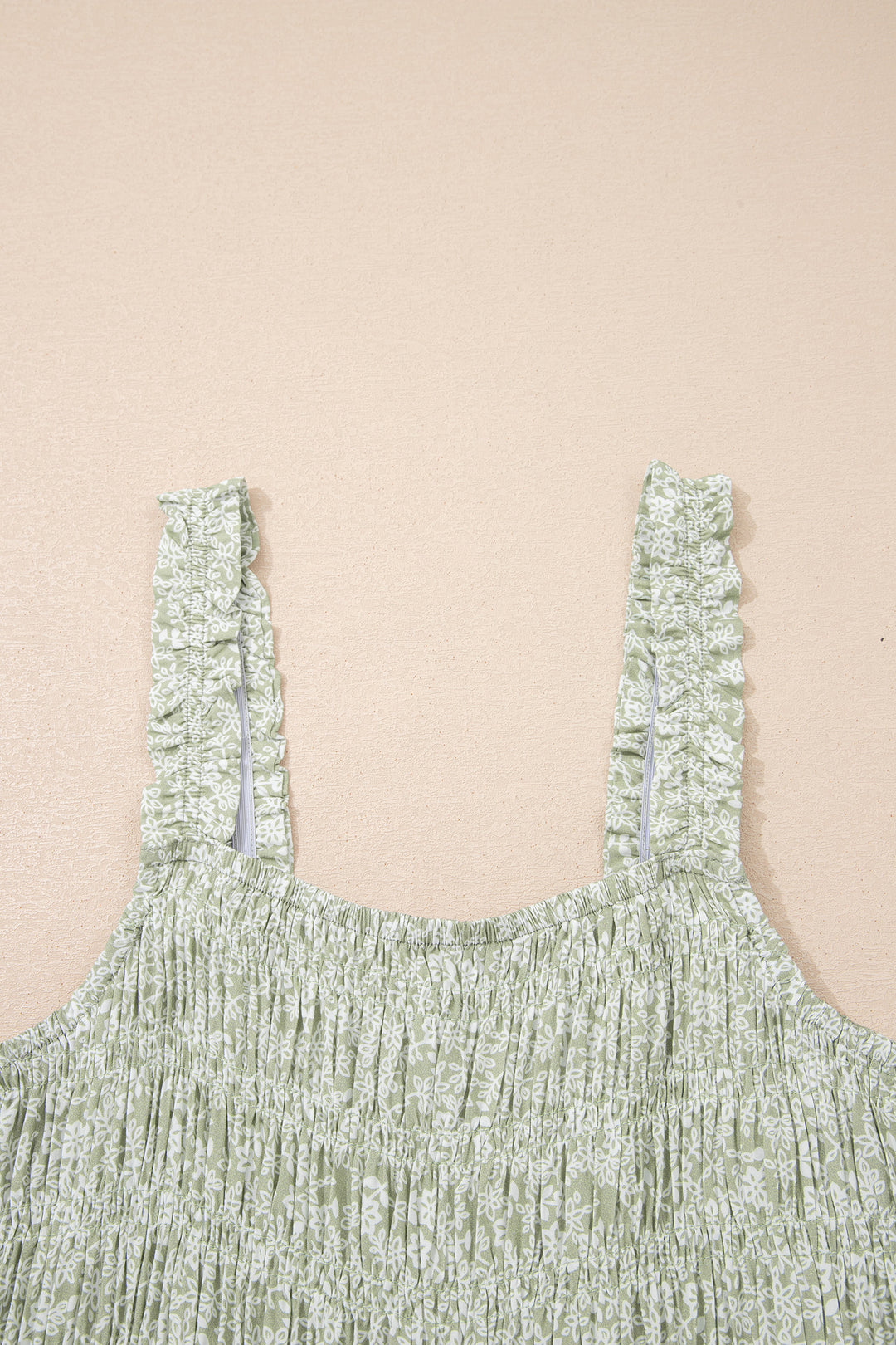 Green Smocked Bodice Square Neck Sleeveless Floral Jumpsuit