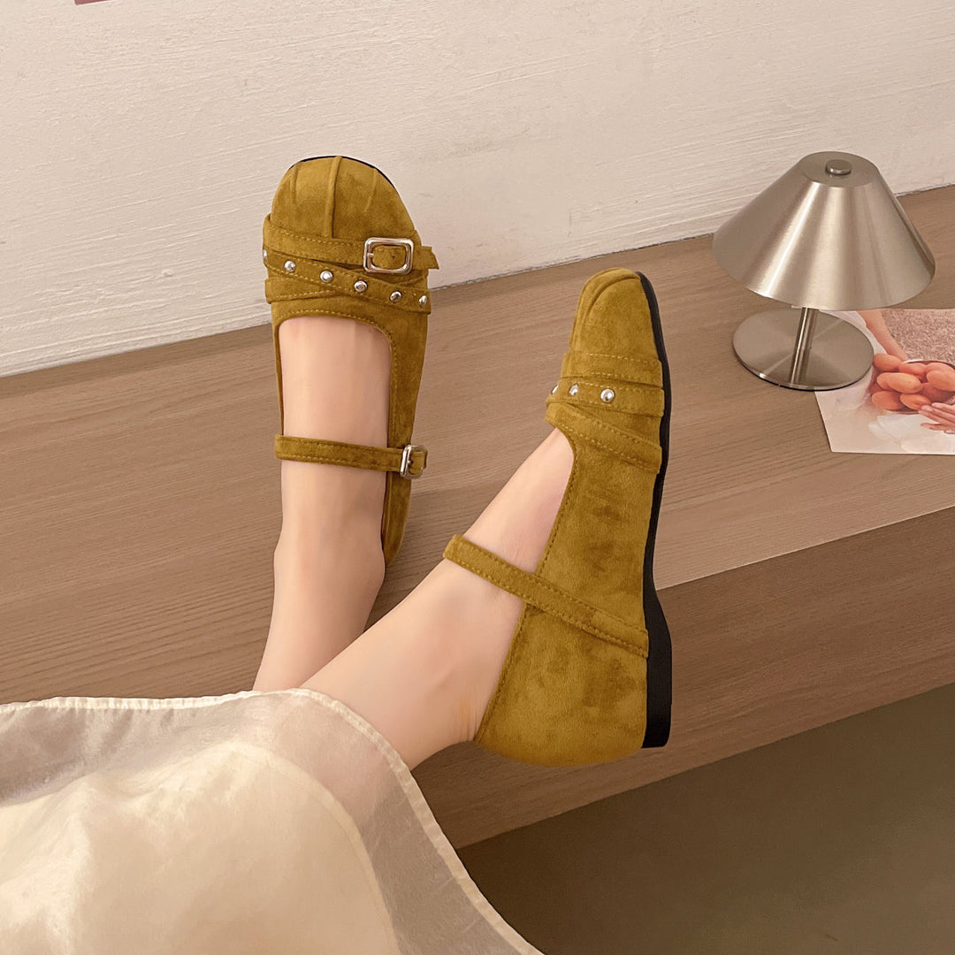 Women Vintage Mary Janes, 2026 Summer New, Inner Wedge Square Toe Ballet Flats, Versatile Flat Slip-On Shoes