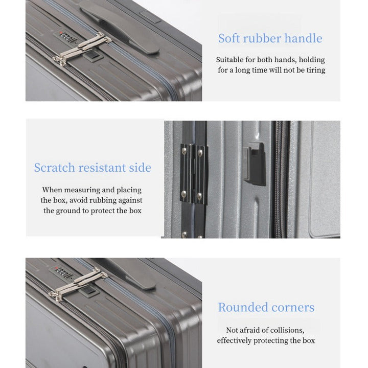 2026 New Large Capacity Front Opening Aluminum Frame Luggage With ABS PC Zipper Boarding Box 20-28 Inches