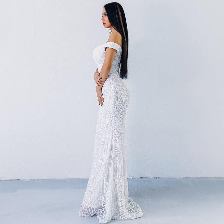 Women Clothing Dress Sexy Sequined Tube Top Mopping Banquet Party Evening Dress Fishtail Dress Prom Formal Gown