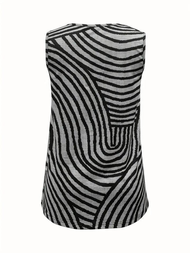 Sleeveless Zebra Print Button-Up Tank Top