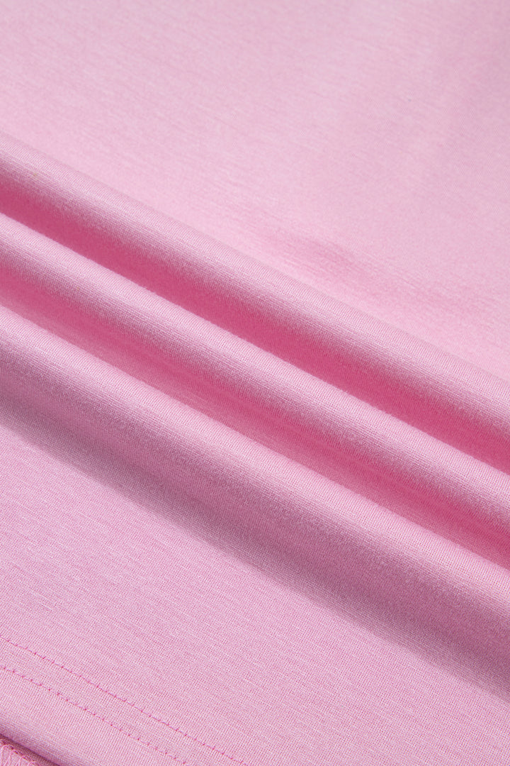 Pink Solid Color Sleeveless Zipper Tank and Skort Set