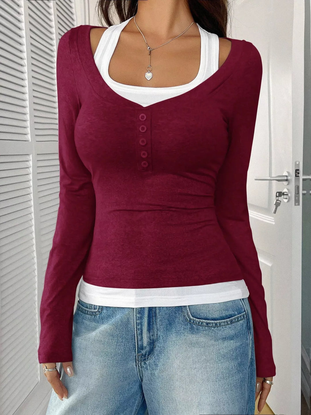 Scoop Neck Long Sleeve T-Shirt