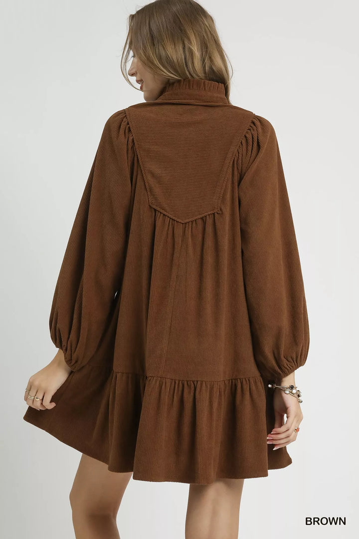 Umgee Corduroy Tiered Babydoll Dress