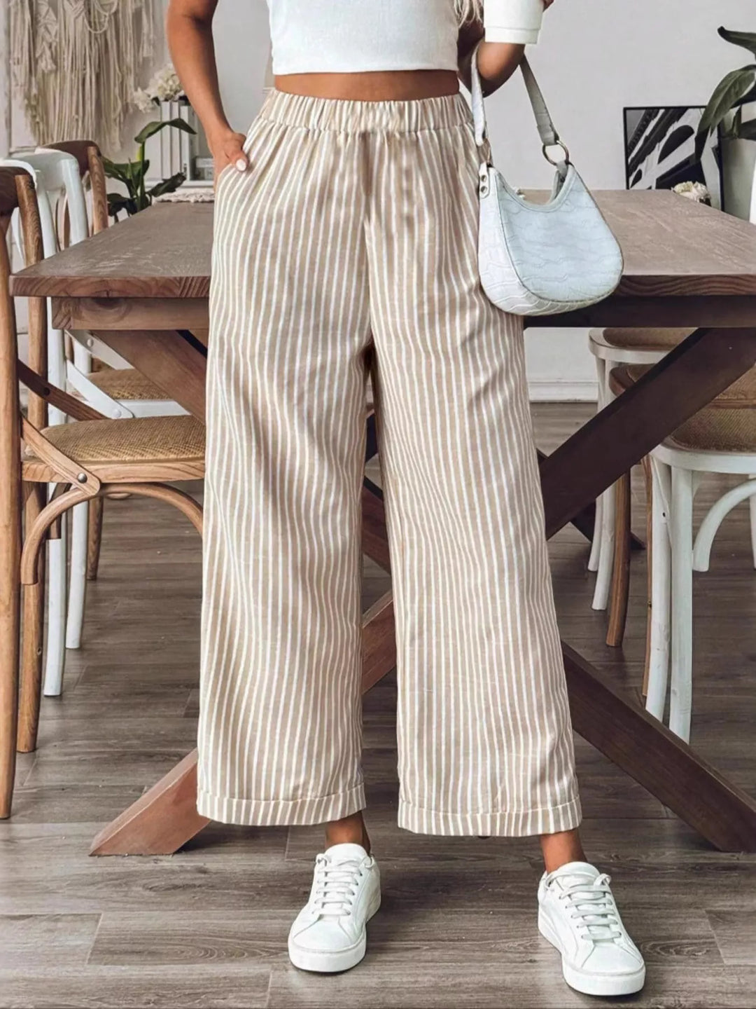 Striped High-Waisted Wide Leg Pants