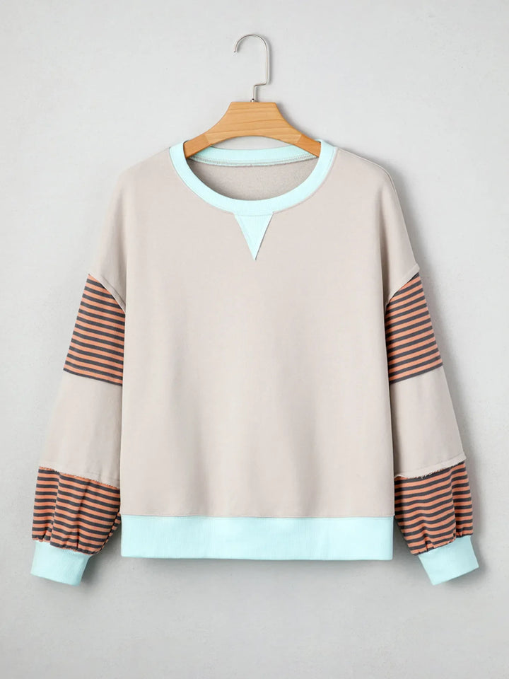 Striped Colorblock Patchwork Drop Shoulder Sweatshirt
