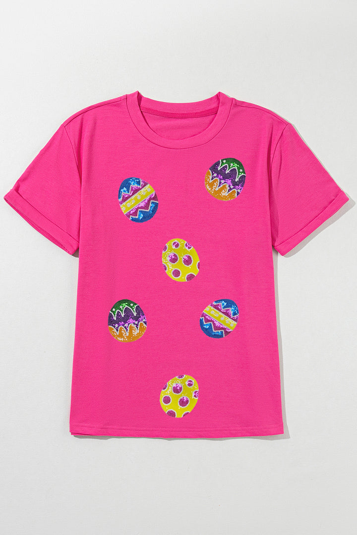 Rose Red Easter Eggs Patched Crew Neck Graphic Tee