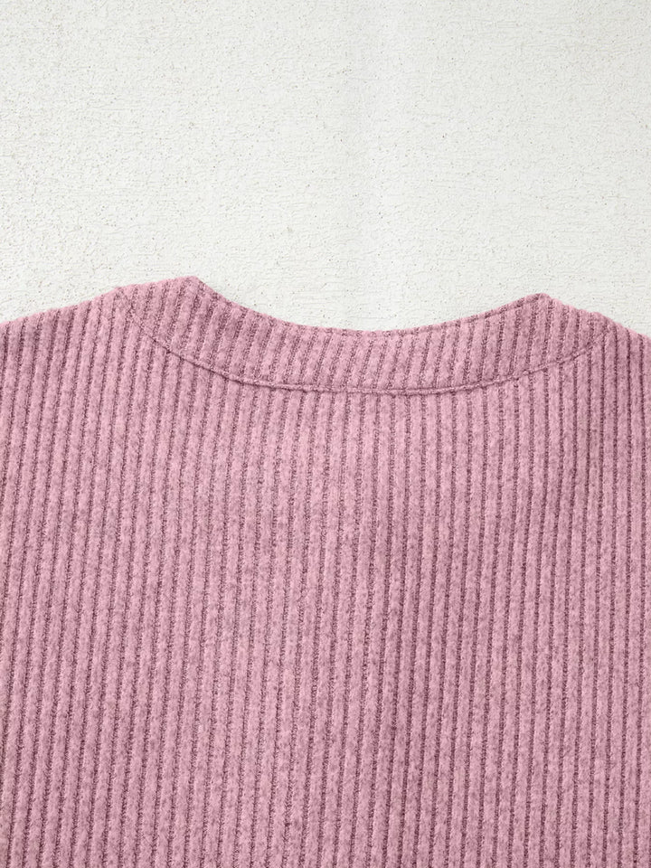 Ribbed Texture Drop Shoulder Henley Top