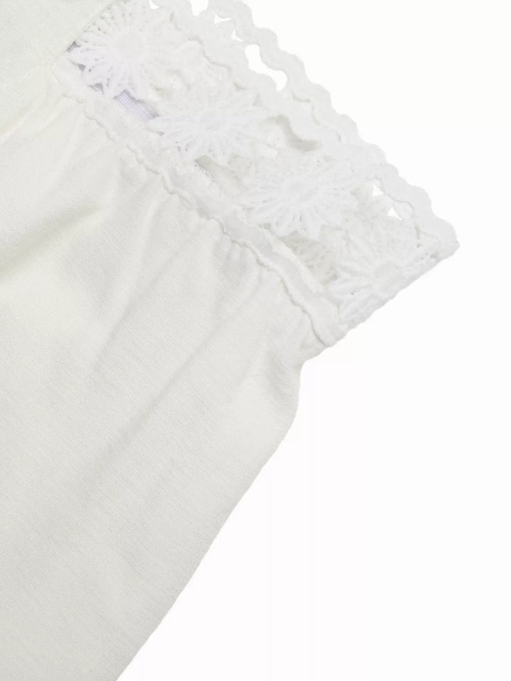 High Waist Wide Leg Pants with Crochet Trim