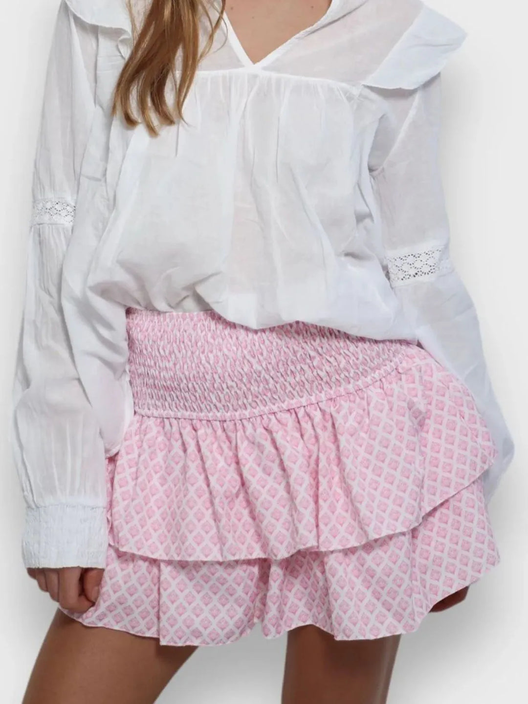 Smocked Wideband Waist Layered Mini Skirt
