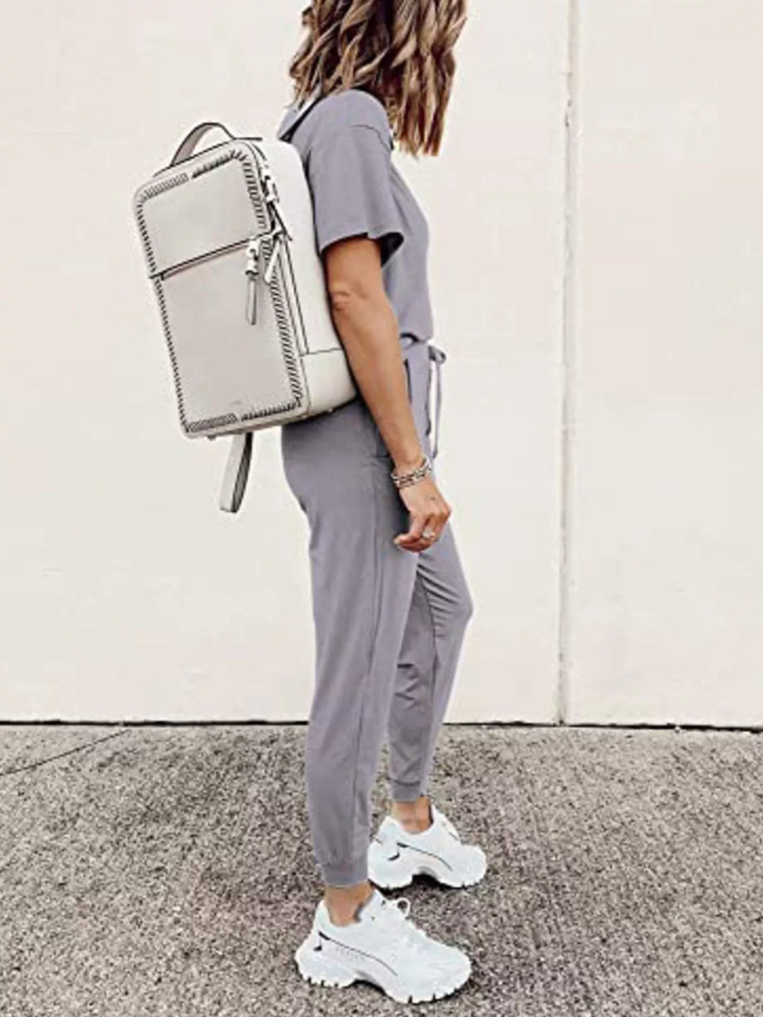 Full Size Round Neck Top and Drawstring Pants Set Plus Size