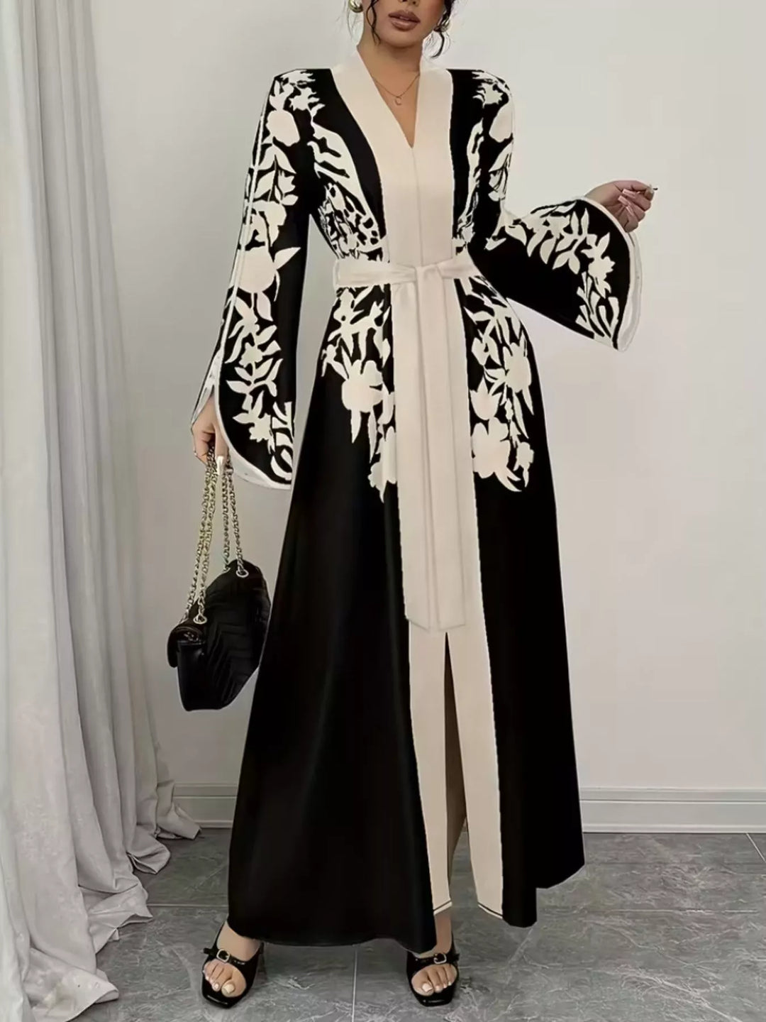 Printed Tie Waist Maxi Dress