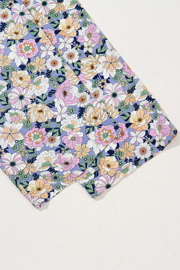 Floral Print Smocked High Waist Square Neck Jumpsuit