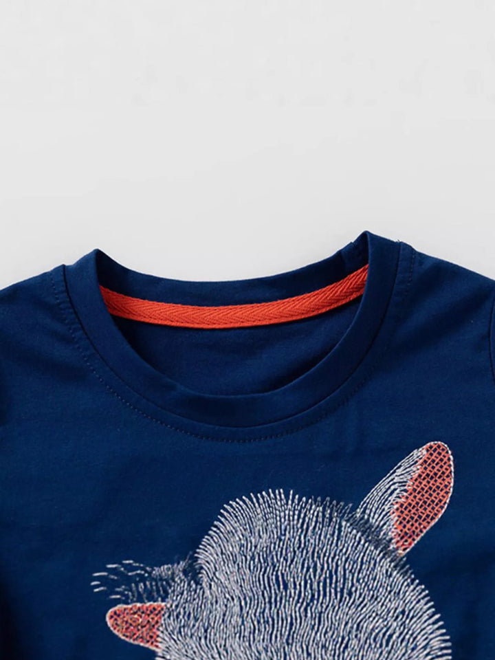 Children's Embroidered Goat Round Neck Tee