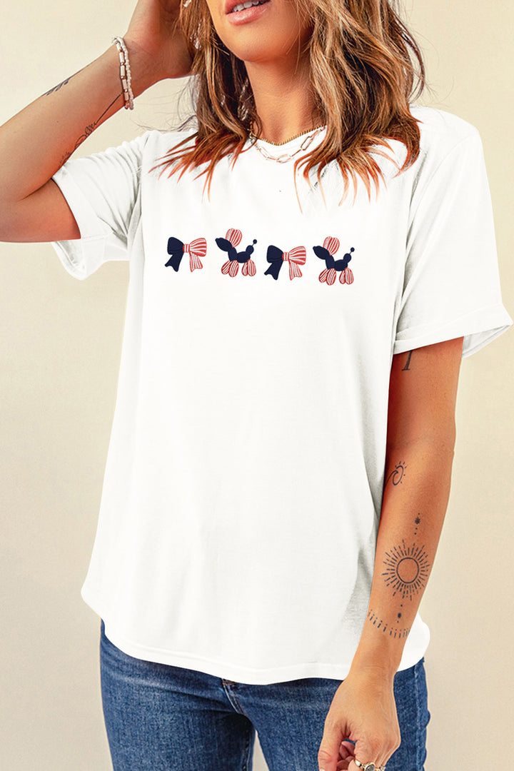White American Coquette Embroidered Dog Casual T Shirt