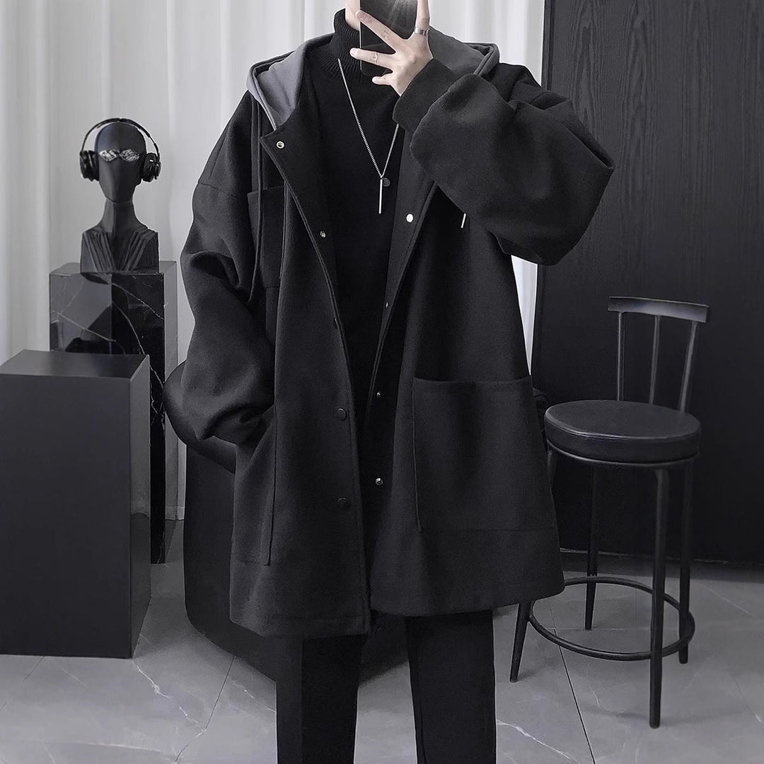 Quilted Hooded Jacket Mens Mid-Length Wool Coat