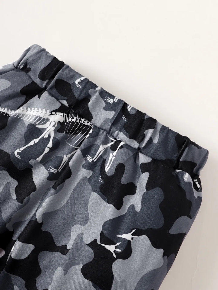 Children's Striped Hooded Bodysuit and Camouflage Pants Set