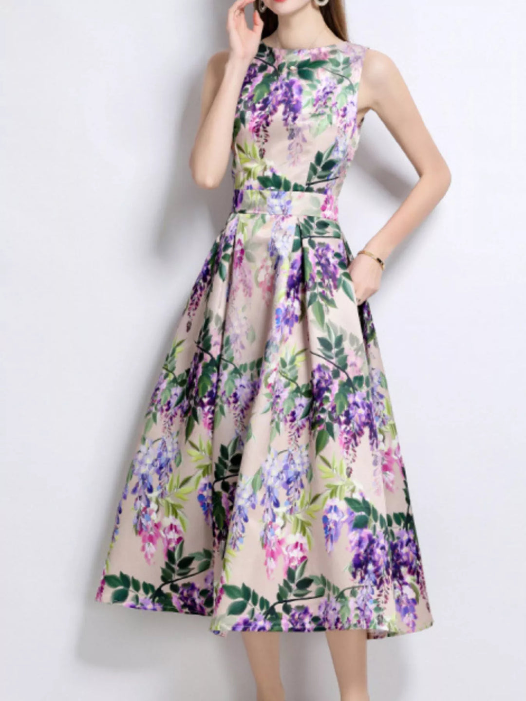 Floral Print Sleeveless Midi Dress