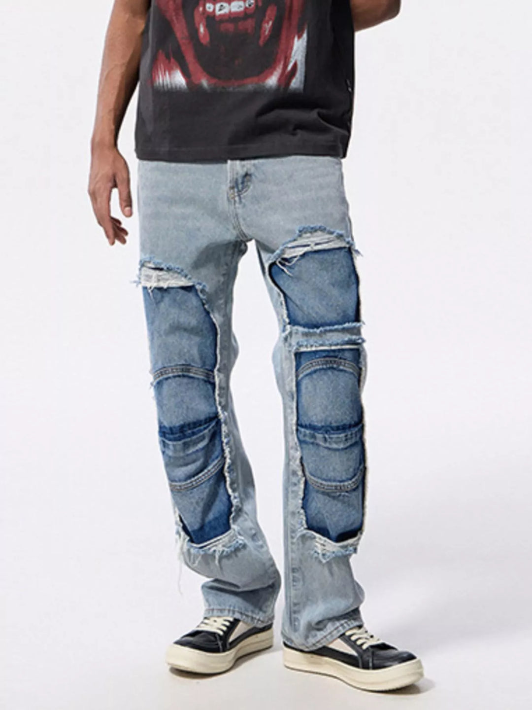 Men's Distressed Patchwork Jeans