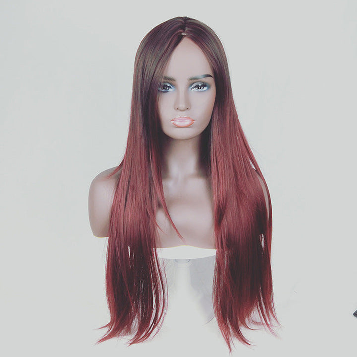 Long straight hair fashion gradient fake hair