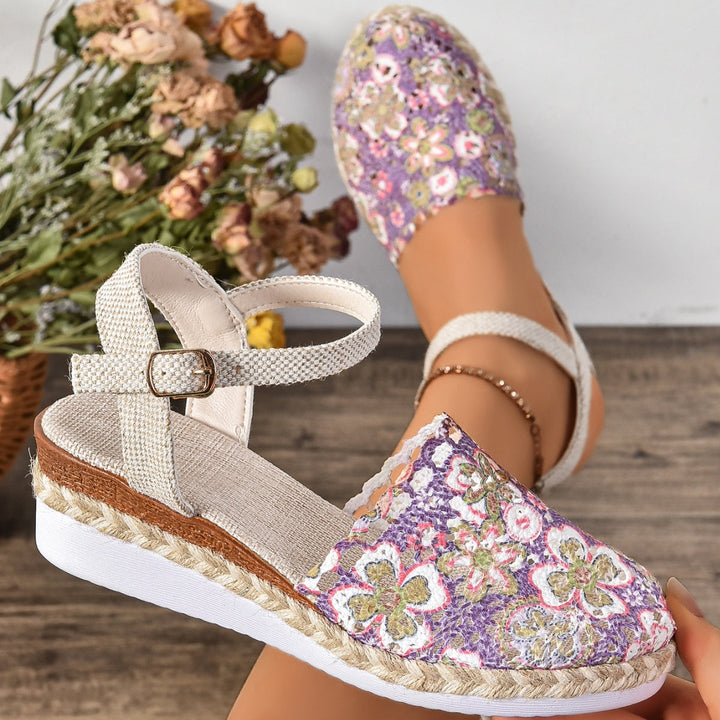 Floral Ankle Strap Espadrille Sandals