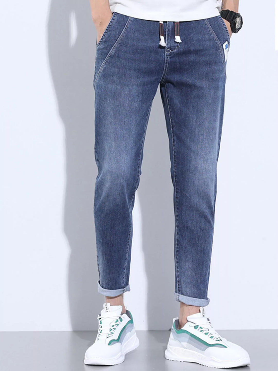 Men's Full Size Washed Skinny Jeans with Pockets Plus Size