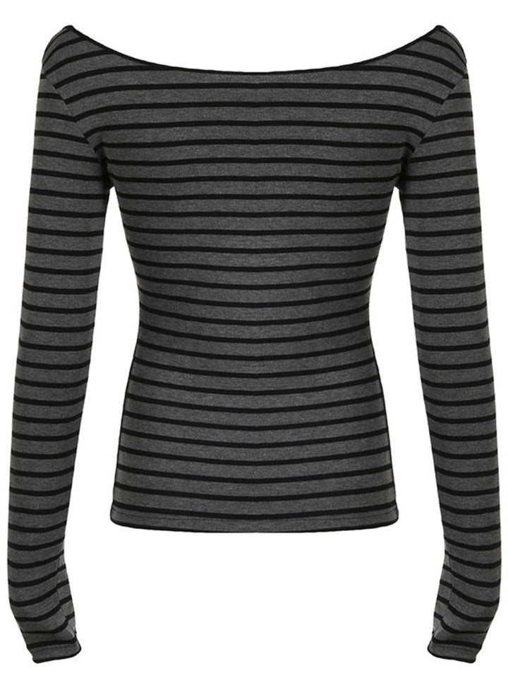 Striped Boat Neck Long Sleeve T-Shirt