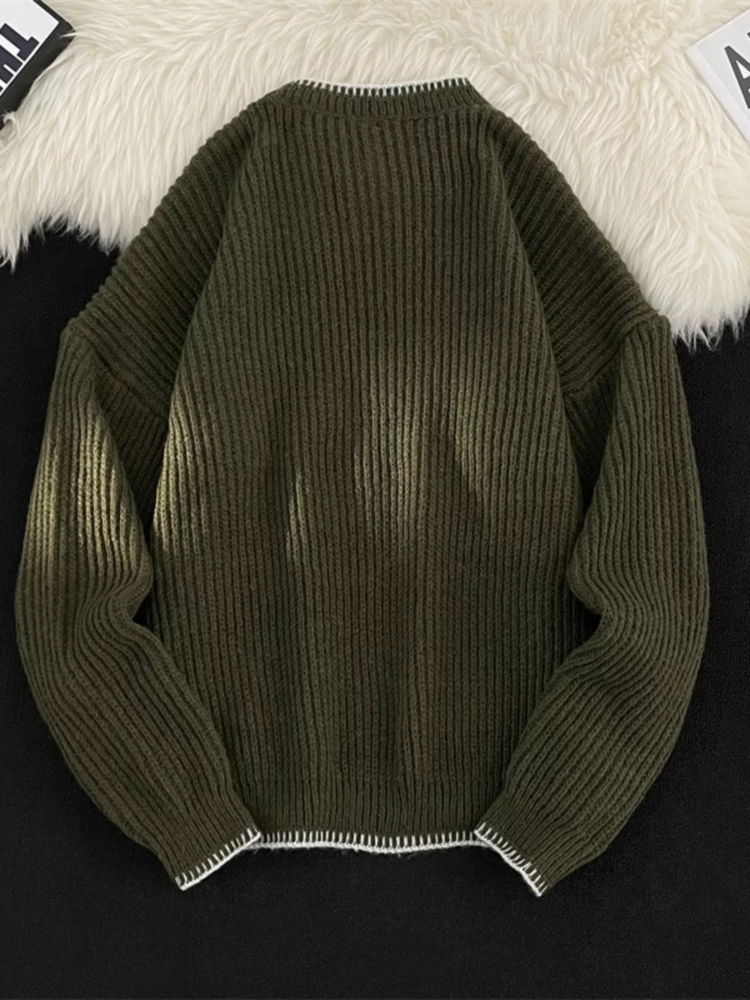 Men's Plus Size Ribbed Knit Pullover with Button Detail