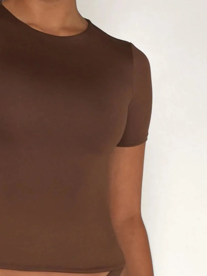 Round Neck Short Sleeve Swim Top