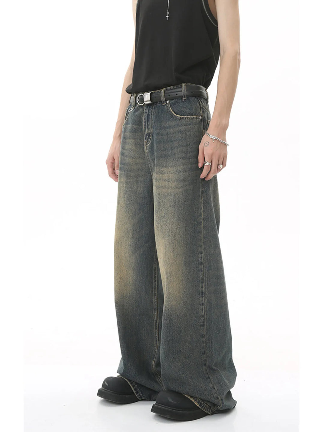 Men's Full Size Vintage Wash Wide Leg Jeans Plus Size