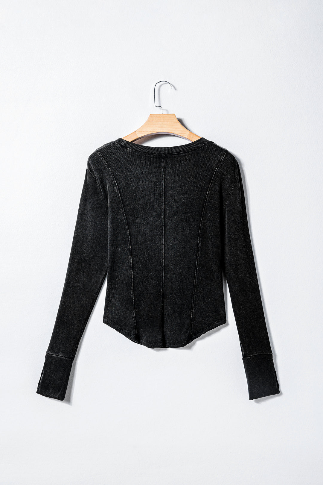 Black Exposed Seam Ribbed Long Sleeve Top