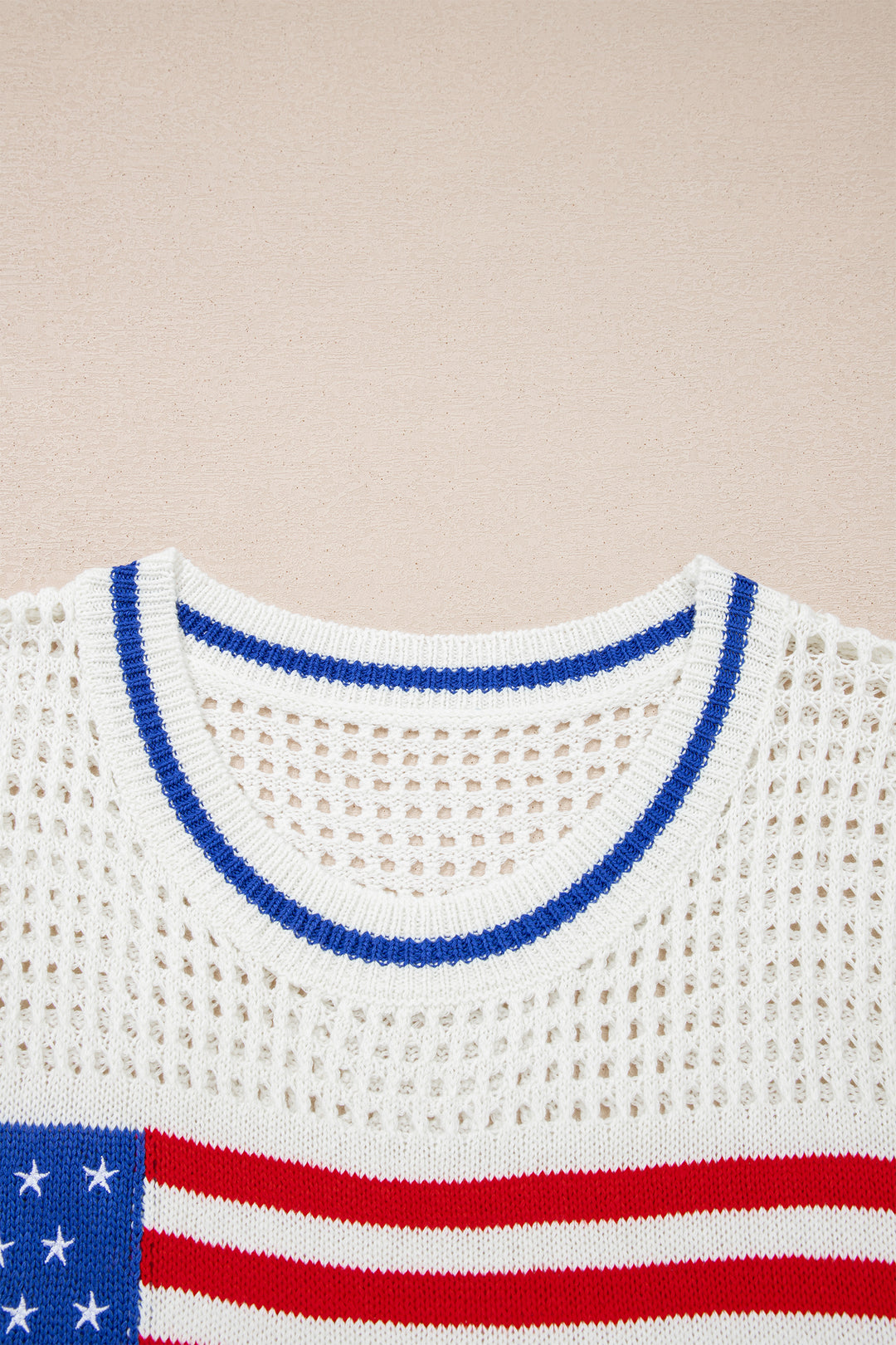 White USA Flag Eyelet Knitted Cap Sleeve Sweater Top