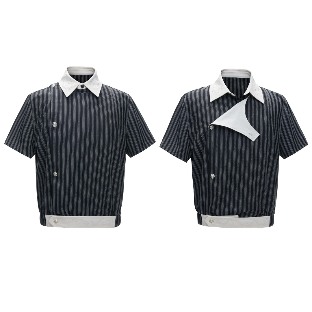 Embroidered Luxurious Short-sleeve T-shirt With A Slanted Placket