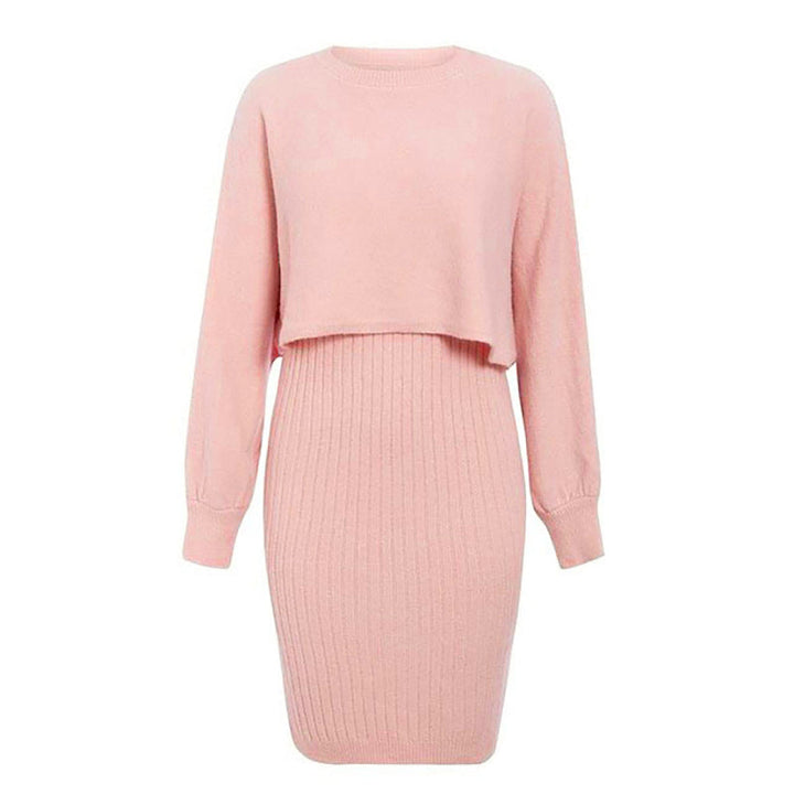 Knitted Dress Two Piece Set Autumn Winter Solid Color Pullover Sweater Women